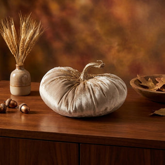 Dovleac decorativ din catifea bej cu sclipici 15cm