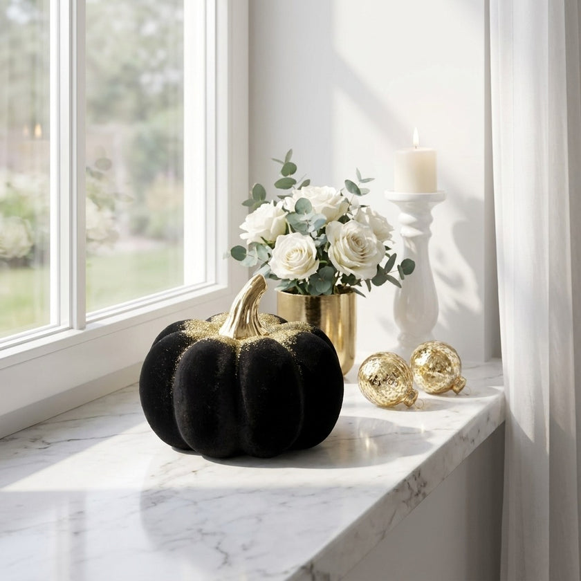 Dovleac decorativ negru catifea 12cm