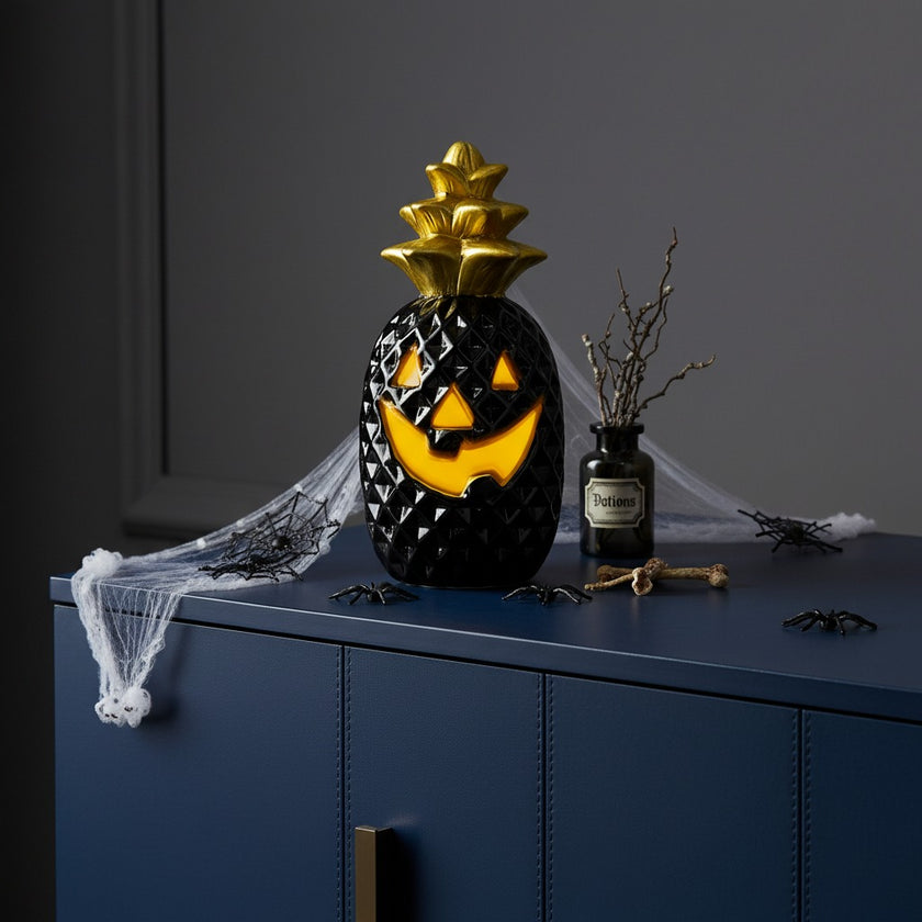 Ananas decorativ de Halloween din ceramică cu LED 16cm