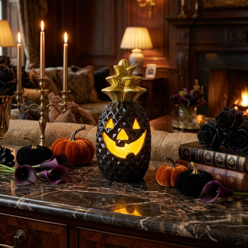Ananas decorativ de Halloween din ceramică cu LED 16cm