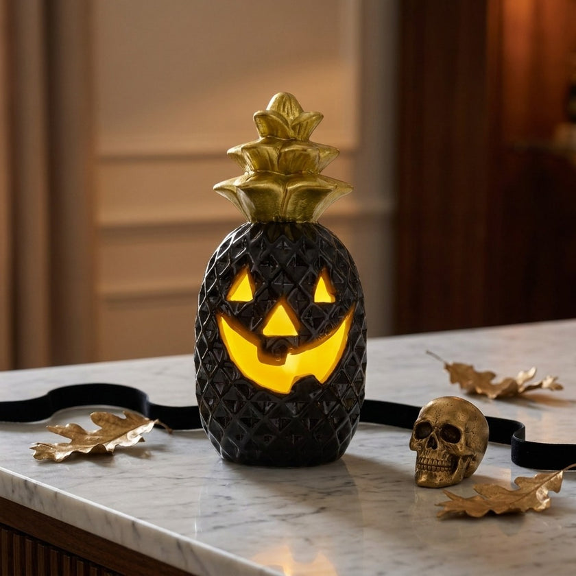Ananas decorativ de Halloween din ceramică cu LED 16cm