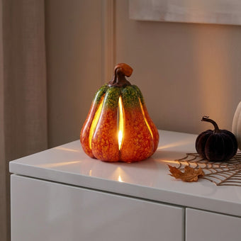 Dovleac decorativ din ceramică portocaliu cu LED 12cm