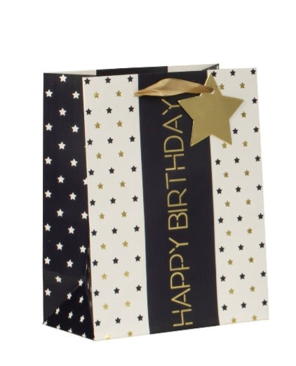 Pungă cadou Happy Birthday cu stele 23cm