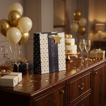 Pungă cadou Happy Birthday cu stele 23cm
