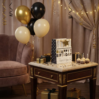 Pungă cadou Happy Birthday cu lumânări aurii 23cm