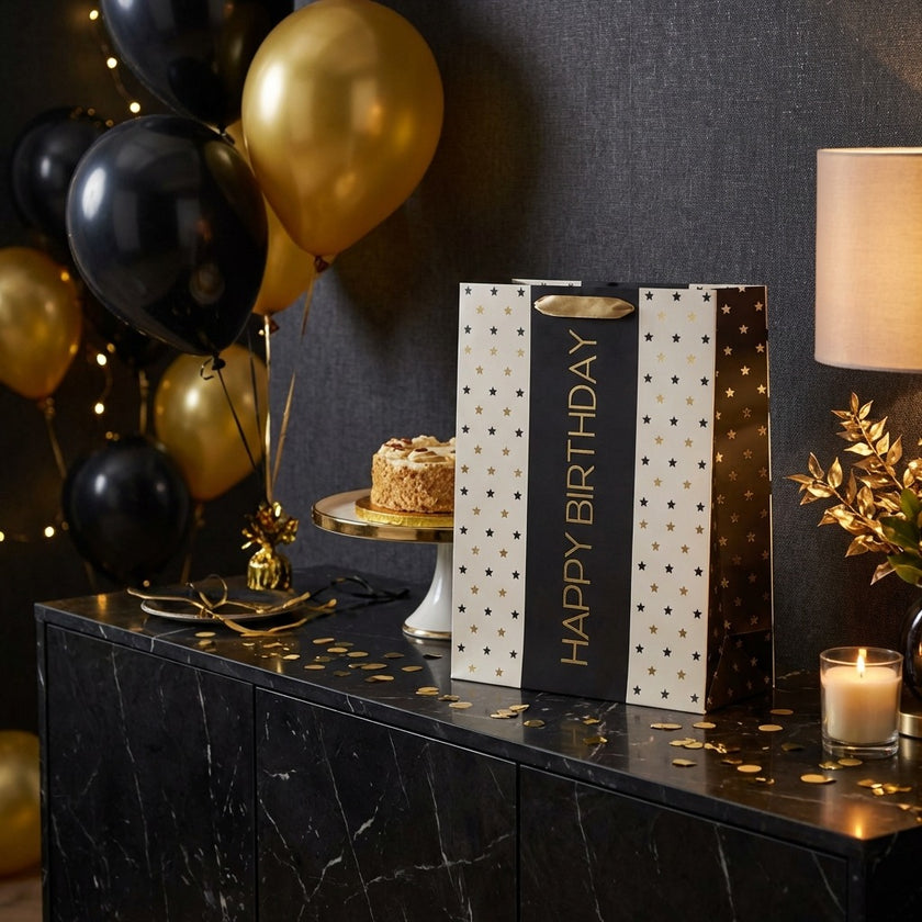 Pungă cadou Happy Birthday cu stele 42cm