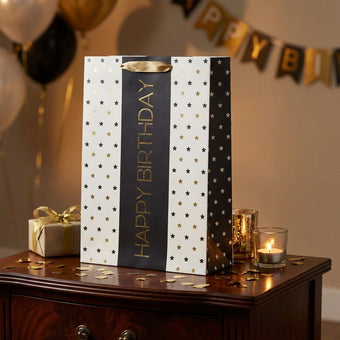 Pungă cadou Happy Birthday cu stele 42cm