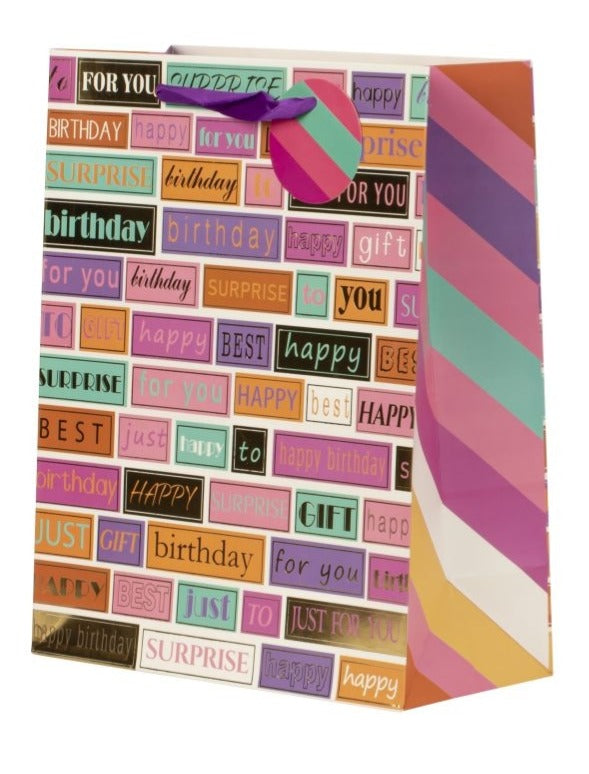 Pungă cadou Happy Birthday mozaic multicolor 32cm