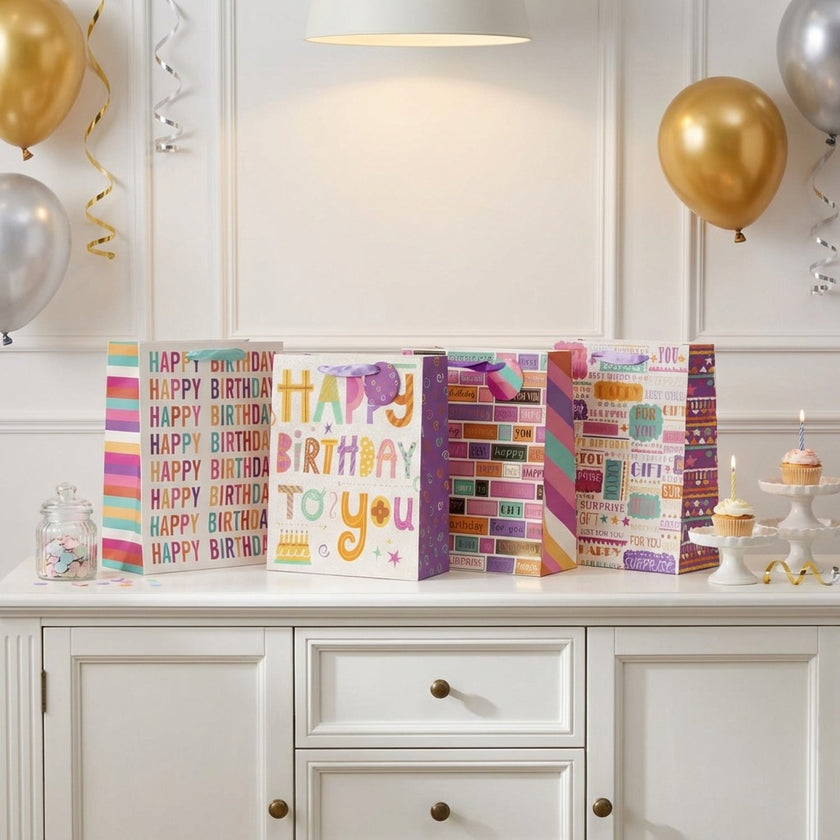 Pungă cadou Happy Birthday multicoloră 32cm