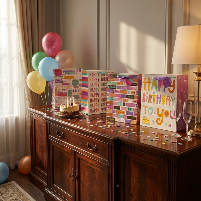 Pungă cadou Happy Birthday cu litere multicolore 32cm