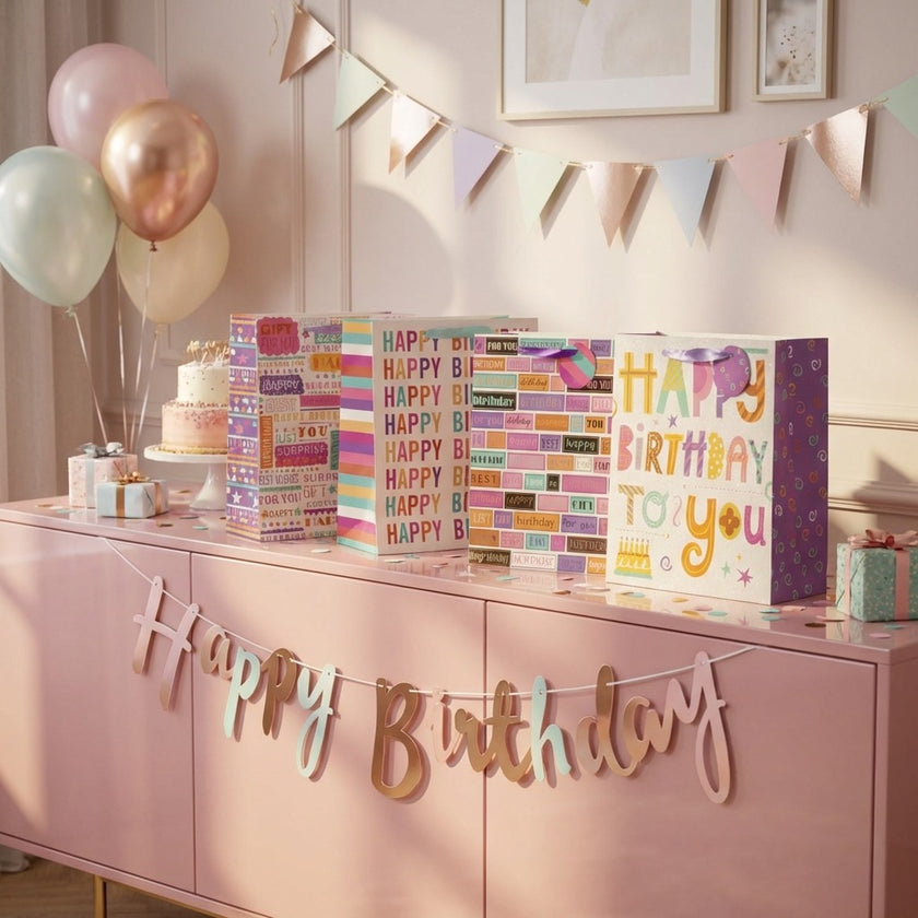 Pungă cadou Happy Birthday mozaic multicolor 32cm