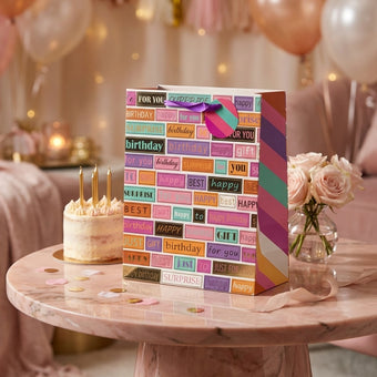 Pungă cadou Happy Birthday mozaic multicolor 32cm