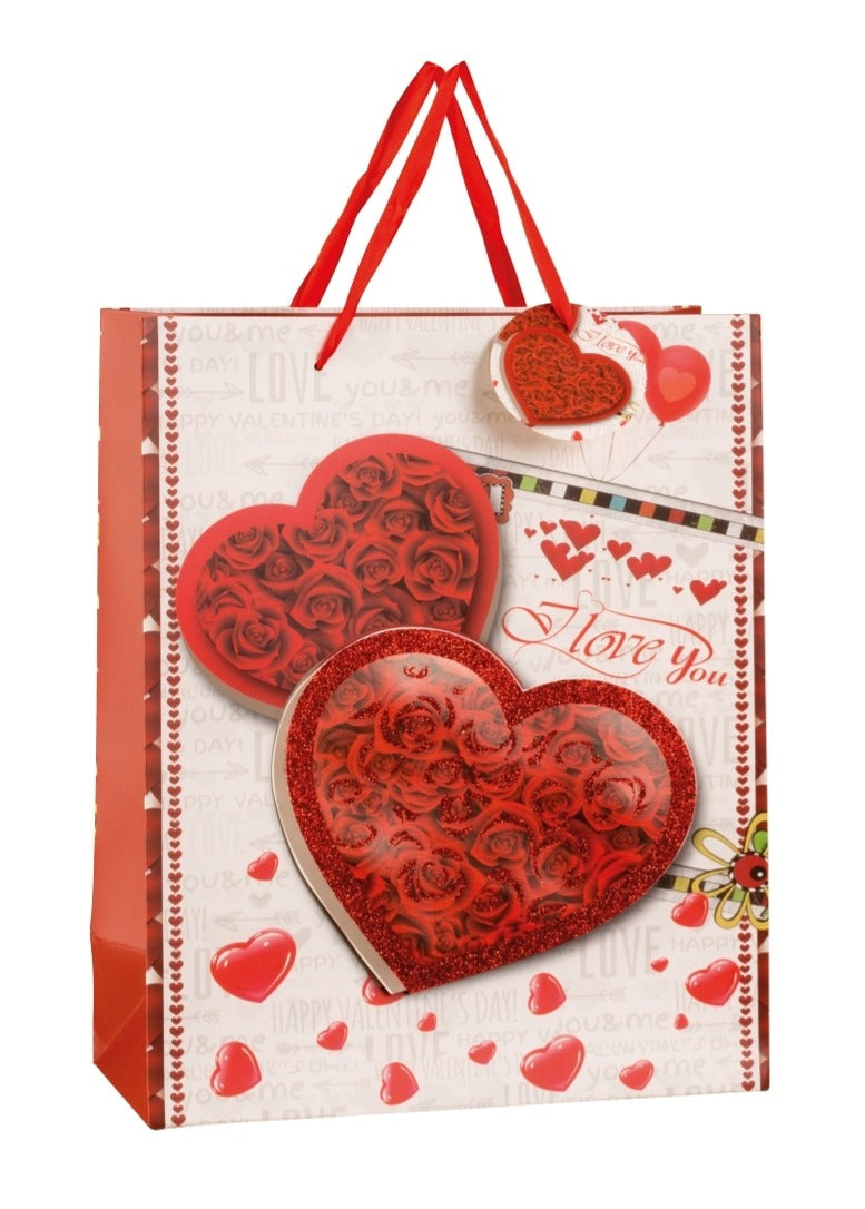 Pungă cadou Valentine's Day cu inimi și trandafiri