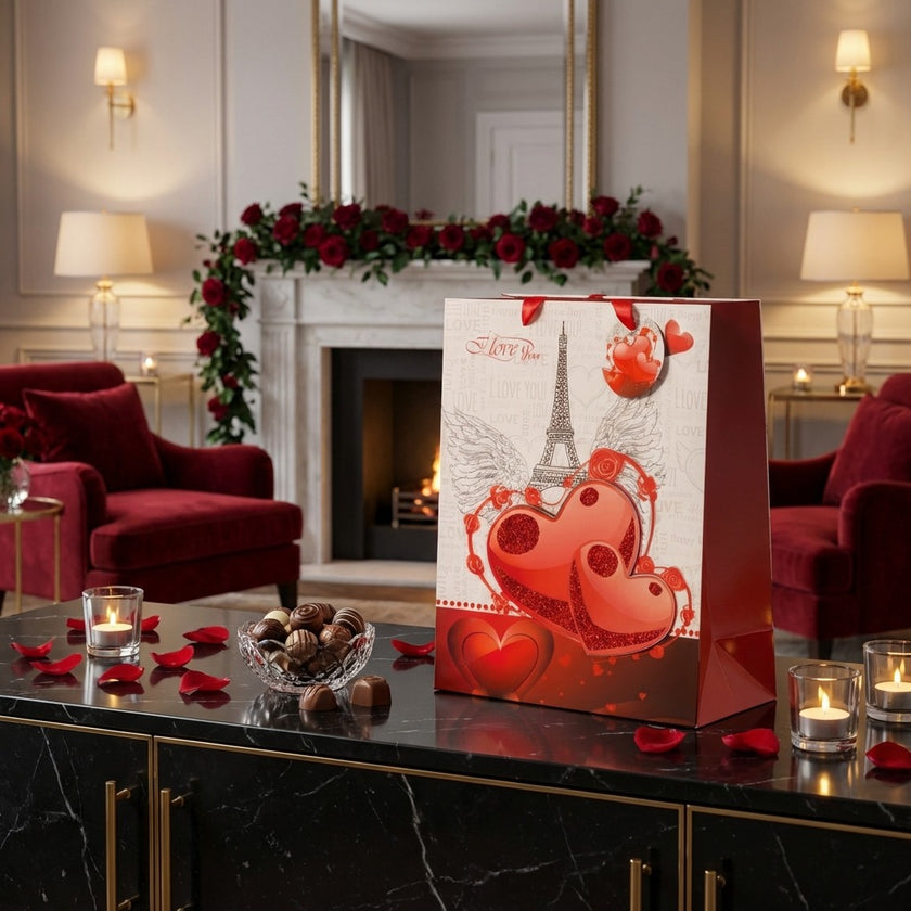 Pungă cadou Valentine's Day cu inimi