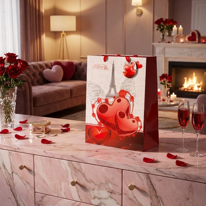 Pungă cadou Valentine's Day cu inimi