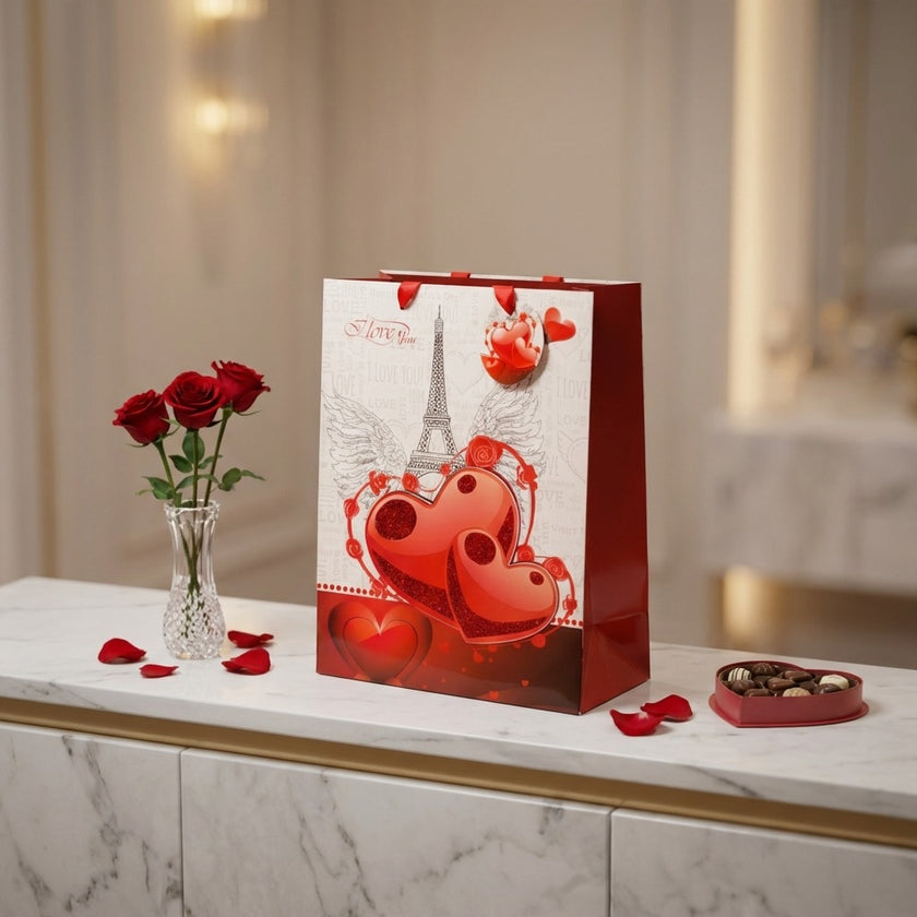 Pungă cadou Valentine's Day cu inimi