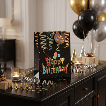 Pungă cadou Happy Birthday confeti 24cm