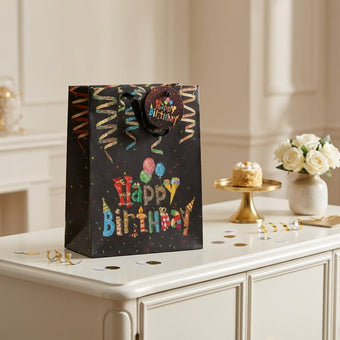 Pungă cadou Happy Birthday confeti 24cm
