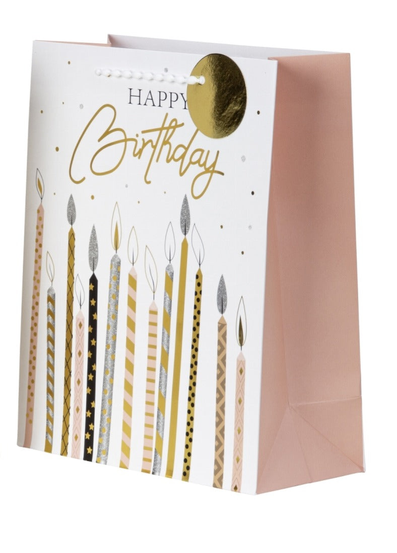 Pungă cadou Happy Birthday cu lumânări 32cm