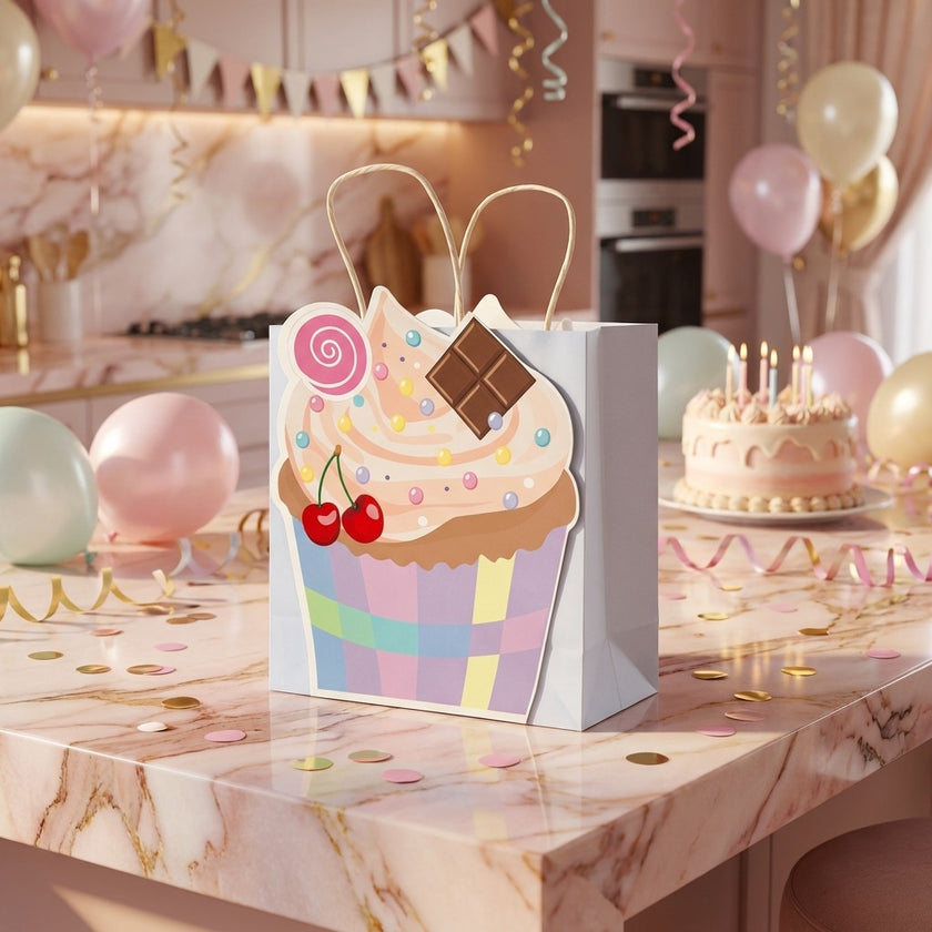Pungă cadou cupcake albastră 3D