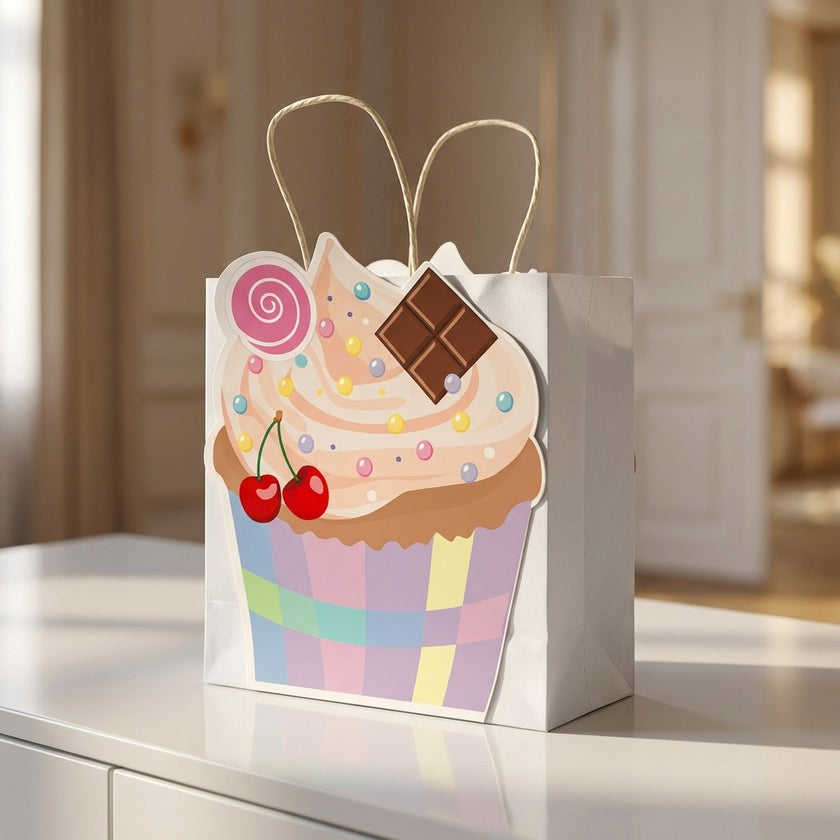 Pungă cadou cupcake albastră 3D