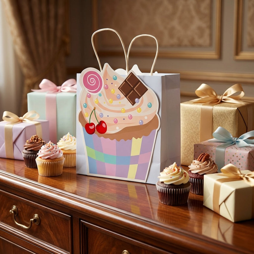 Pungă cadou cupcake albastră 3D