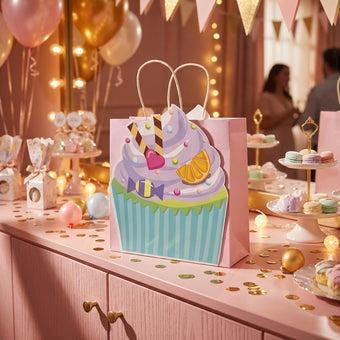 Pungă cadou cupcake roz 3D