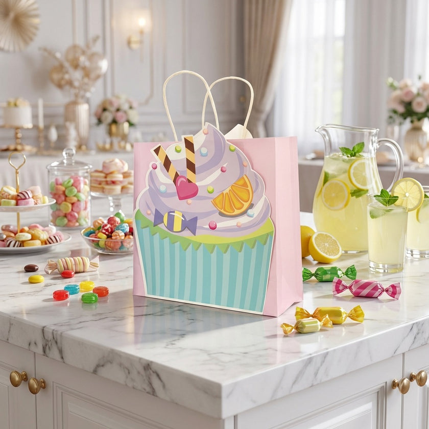 Pungă cadou cupcake roz 3D