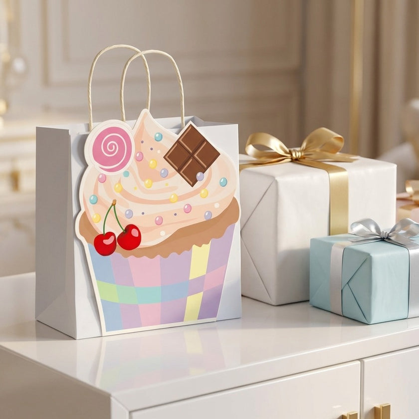 Pungă cadou cupcake albastră 3D