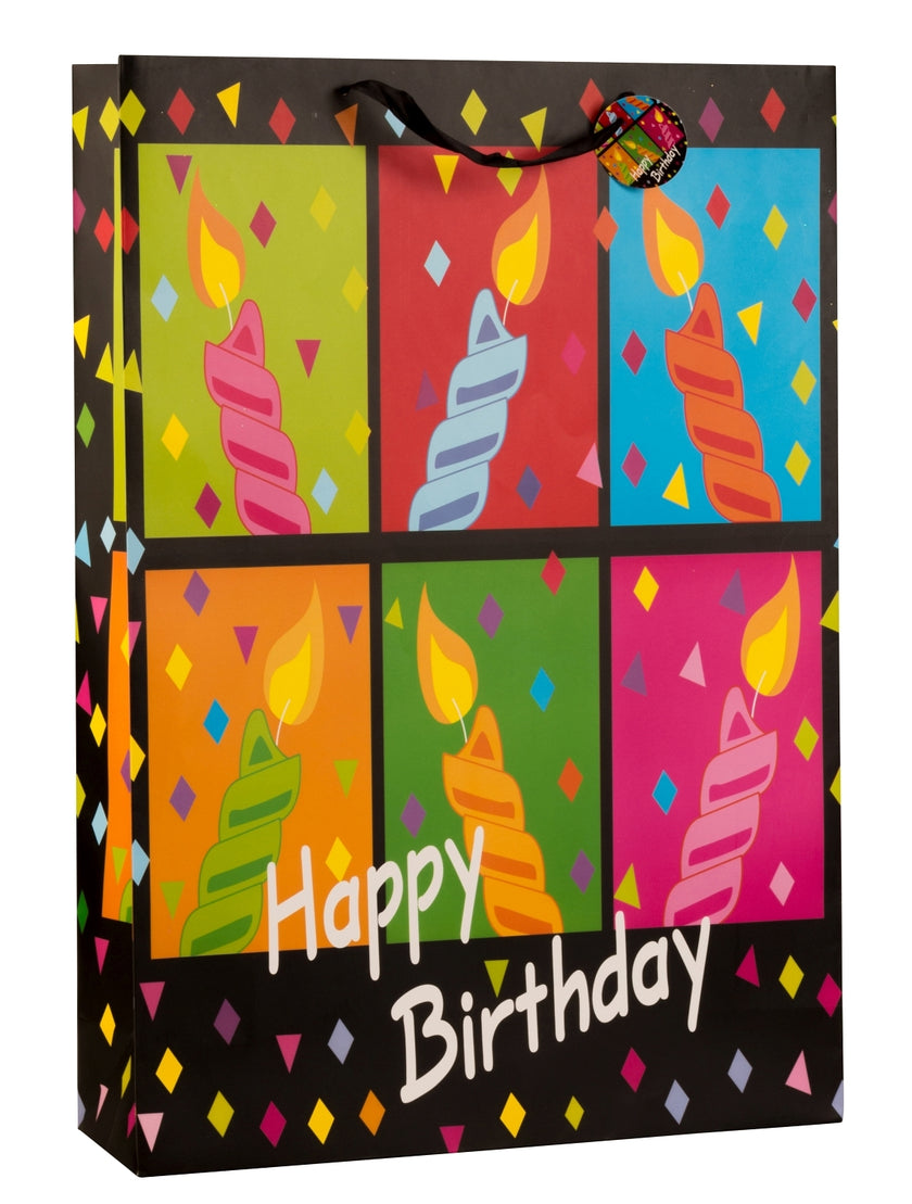 Pungă cadou Happy Birthday XXL cu lumânări 72cm