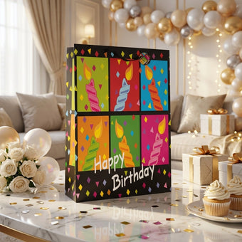 Pungă cadou Happy Birthday XXL cu lumânări 72cm