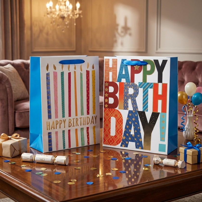 Pungă cadou Happy Birthday cu litere colorate 32cm