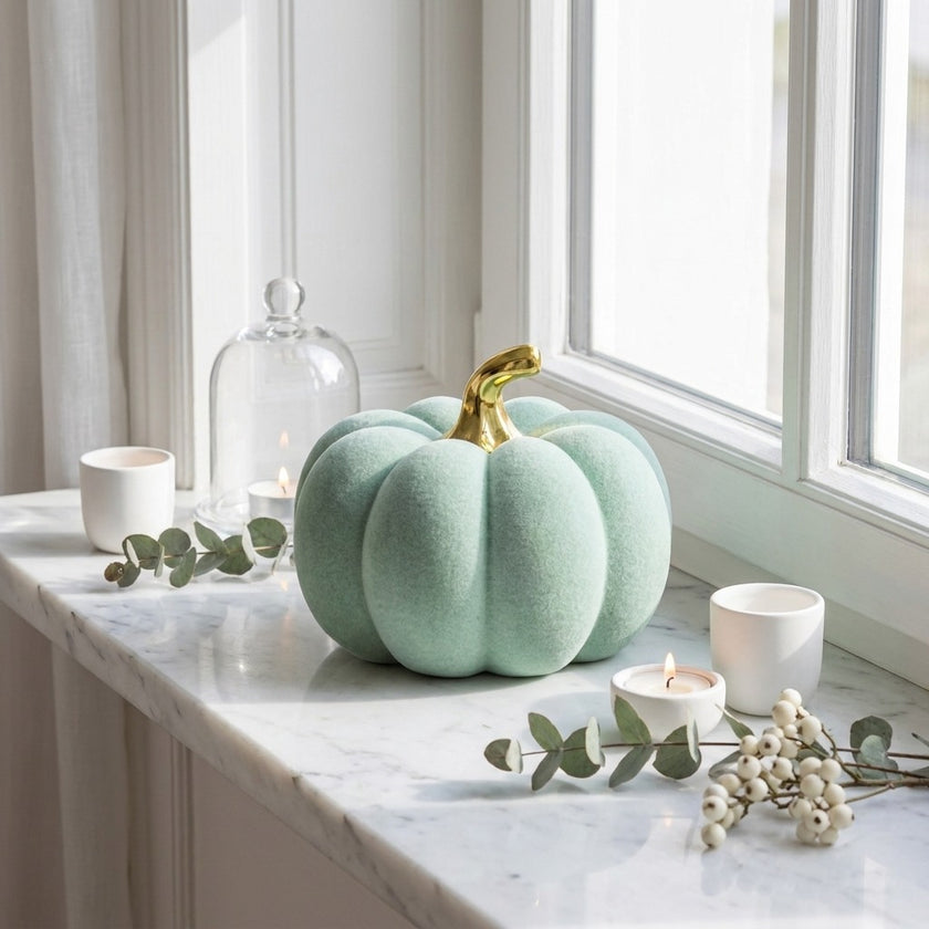 Dovleac decorativ verde catifea 19cm