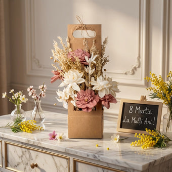 Aranjament decorativ cu flori uscate roz