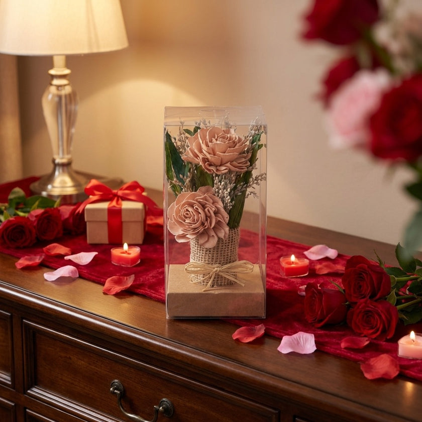 Aranjament decorativ cu flori uscate roz