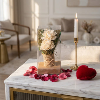 Aranjament decorativ cu flori uscate bej