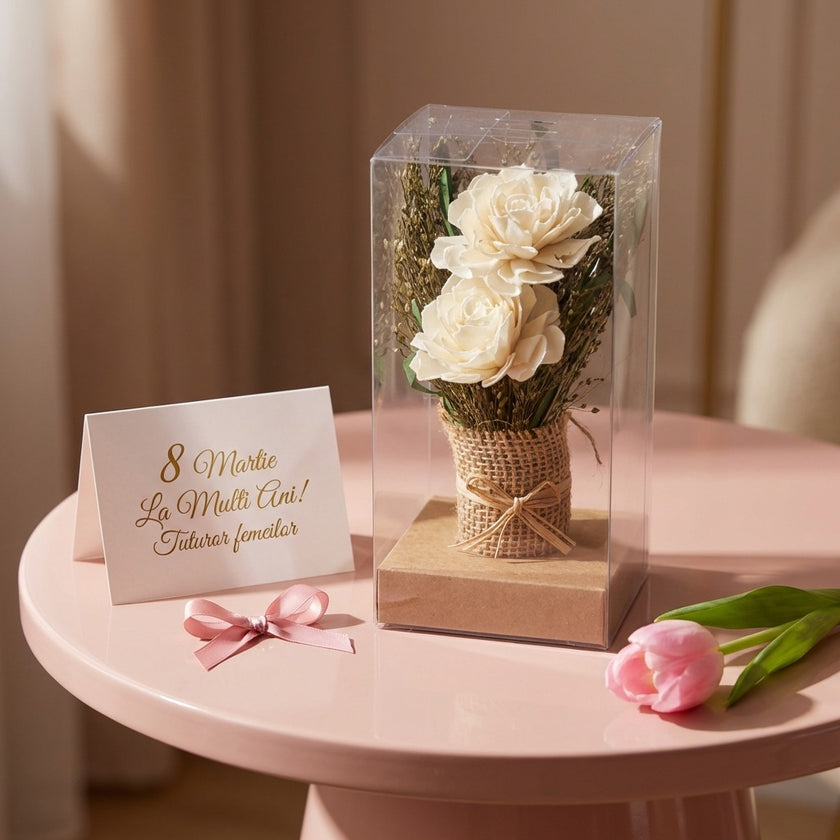 Aranjament decorativ cu flori uscate bej