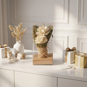 Aranjament decorativ cu flori uscate bej