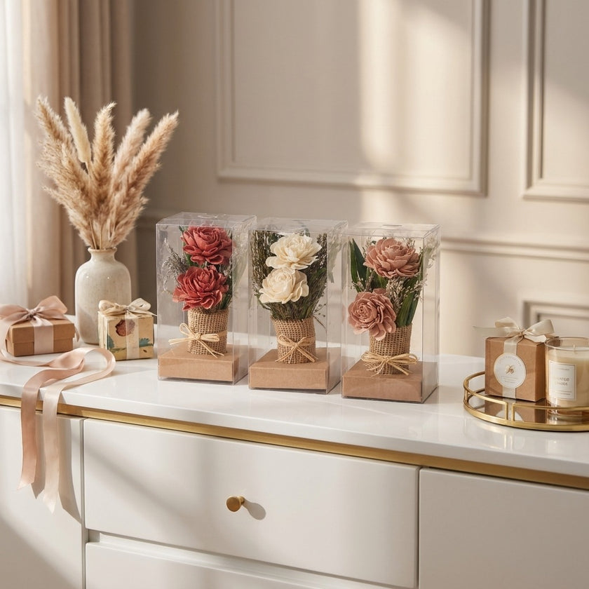 Aranjament decorativ cu flori uscate roz