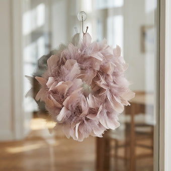 Coroniță decorativă cu pene roz 15cm