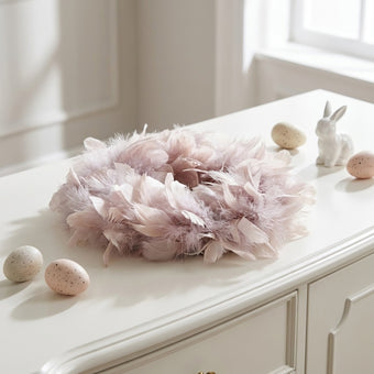 Coroniță decorativă cu pene roz 15cm