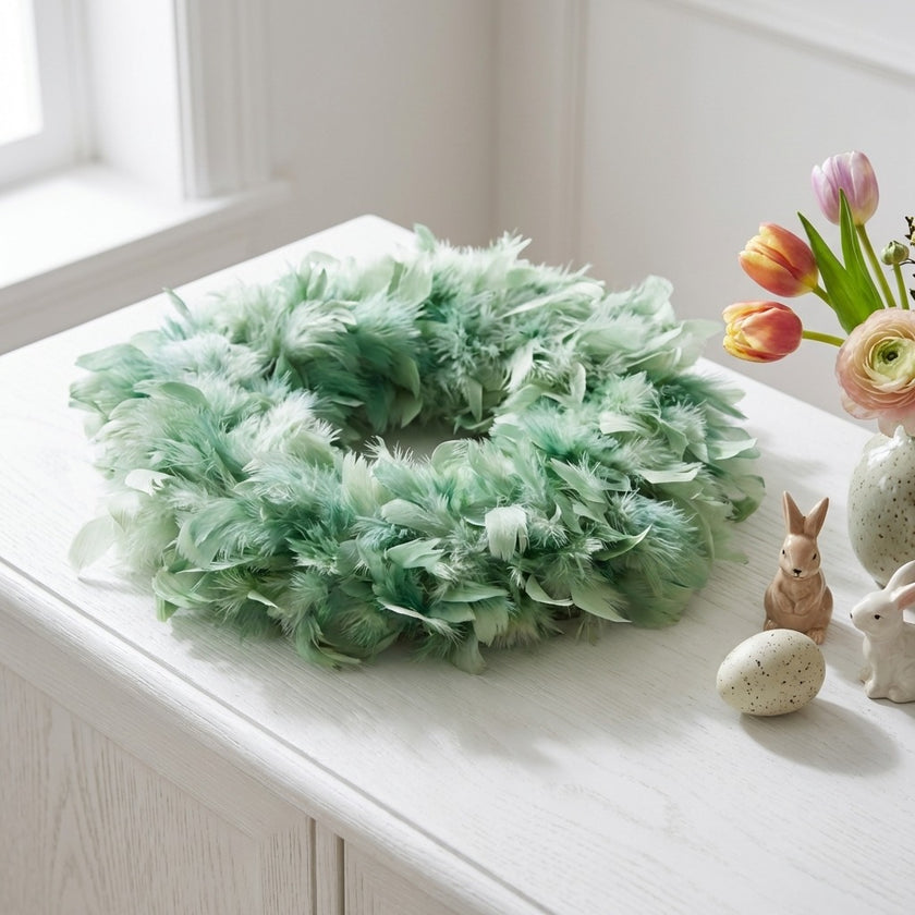 Coroniță decorativă cu pene verzi 29cm