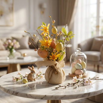 Aranjament de Paște cu flori și ouă decorative 30cm