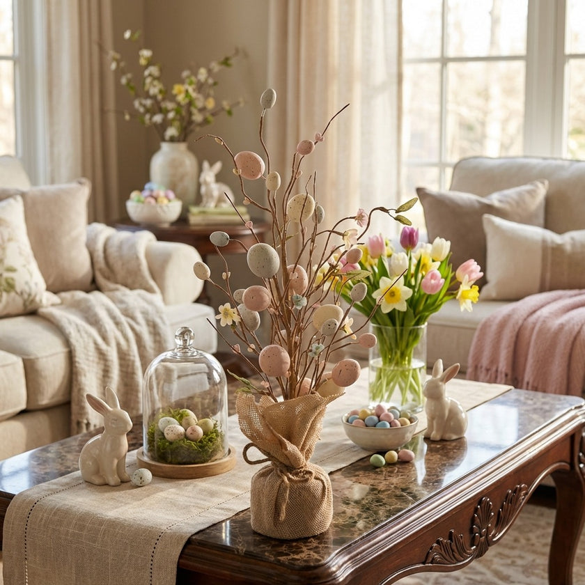 Aranjament de Paște cu flori și ouă decorative 50cm