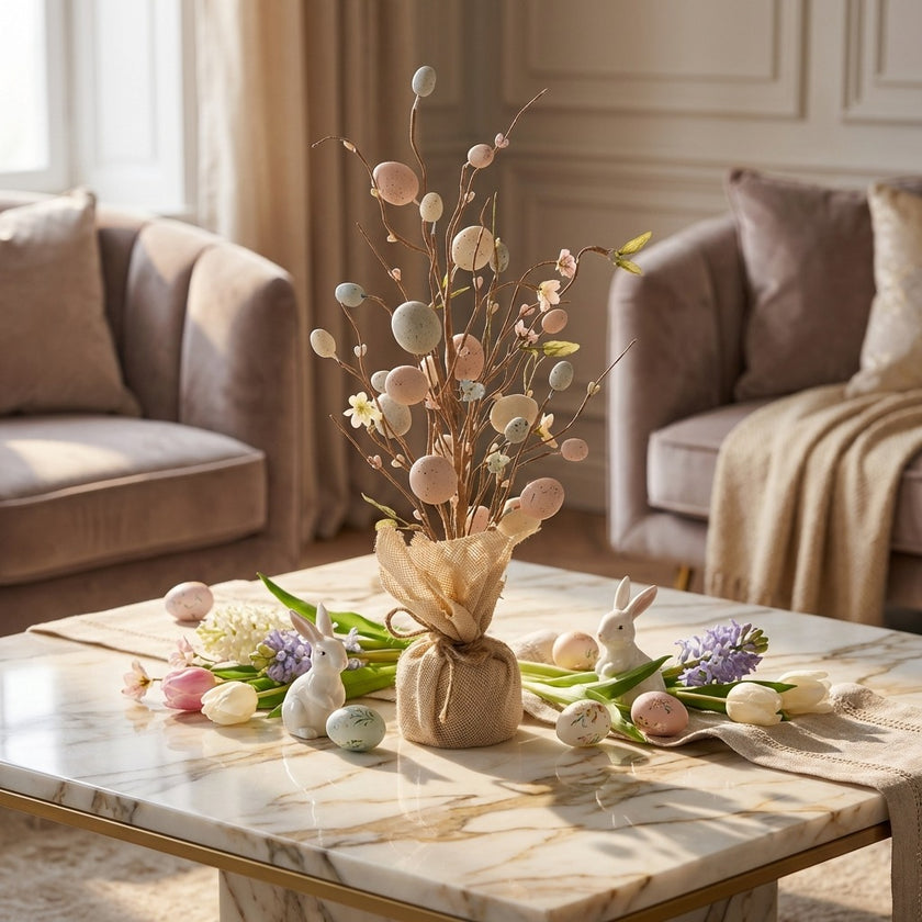 Aranjament de Paște cu flori și ouă decorative 50cm