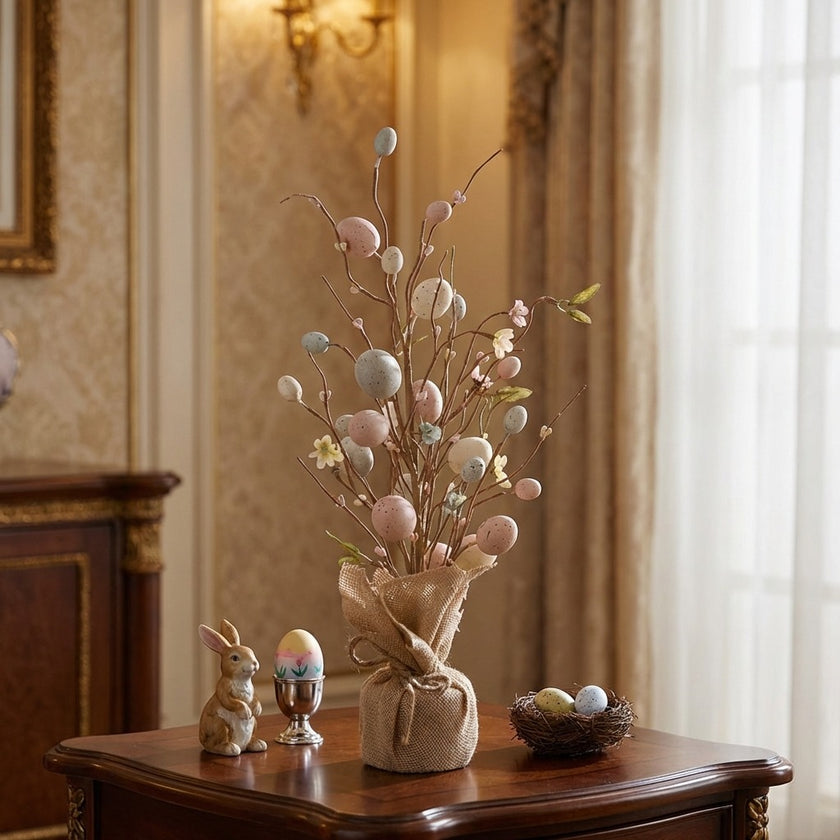 Aranjament de Paște cu flori și ouă decorative 50cm