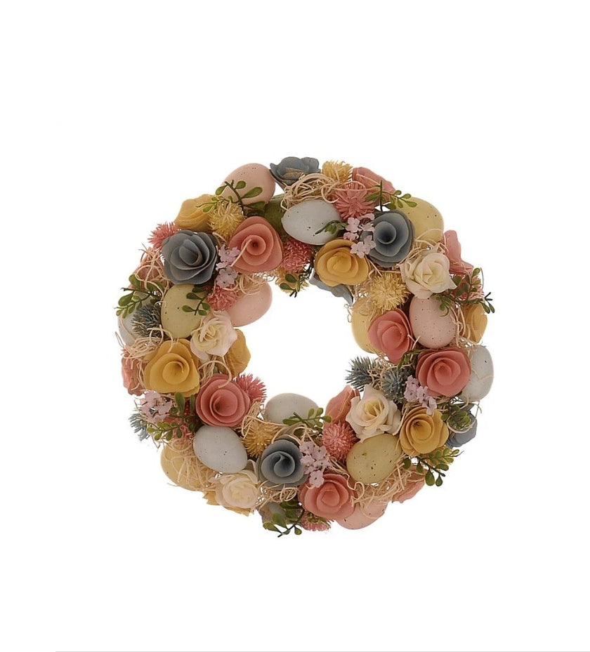 Coroniță de Paște cu trandafiri și ouă decorative 33cm