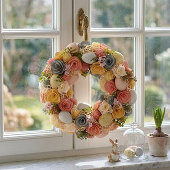 Coroniță de Paște cu trandafiri și ouă decorative 33cm