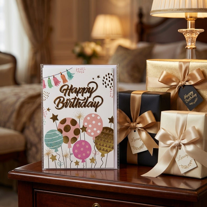 Felicitare Happy Birthday cu baloane 17cm