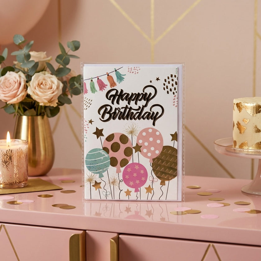Felicitare Happy Birthday cu baloane 17cm